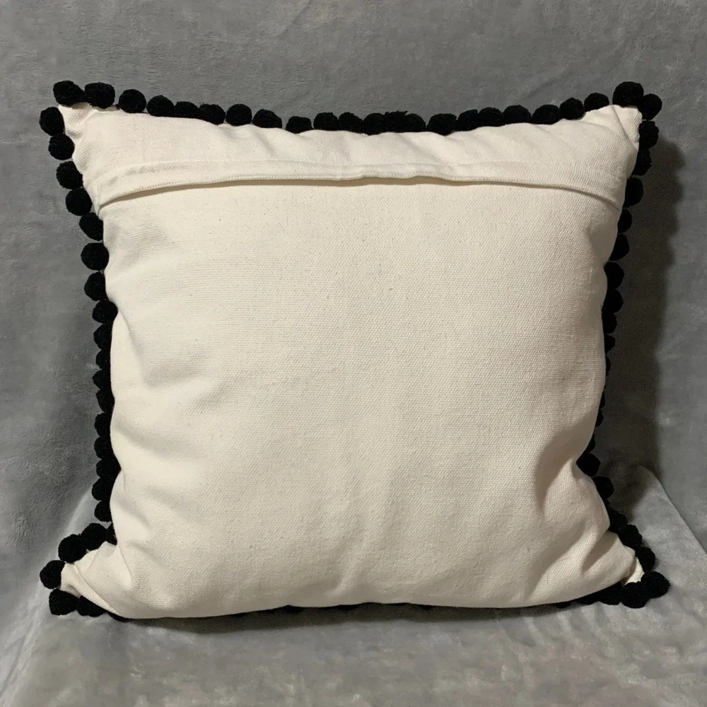 Holiday Noel Pillow Black White Pom Pom Pearl Embellished Throw Pillow Christmas